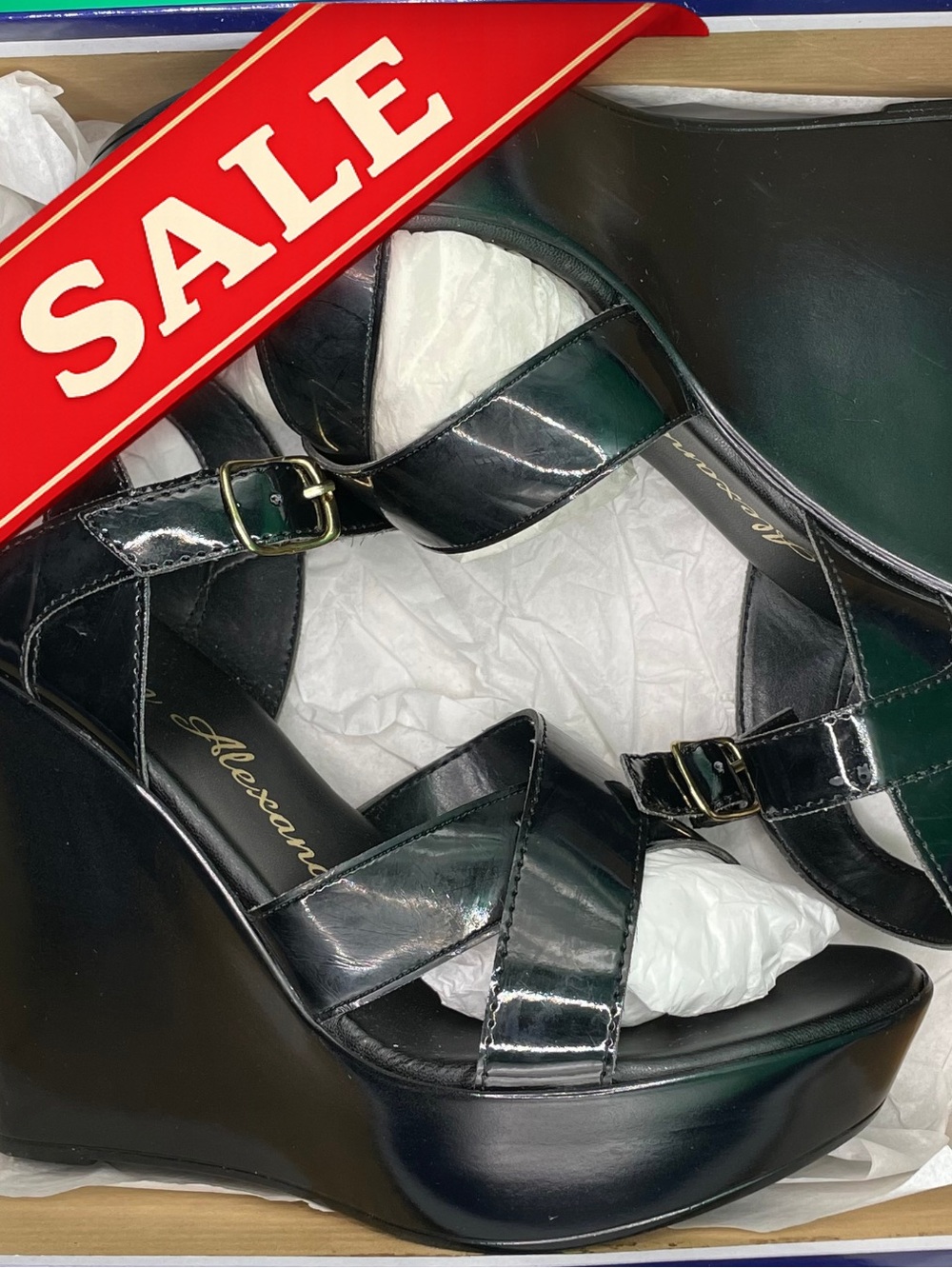 Athena Alexander Glossy Black Wedges Size 7